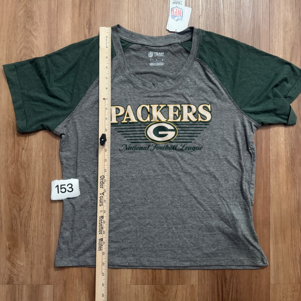 Green Bay Packers NFL Women's Large Gray & Green Raglan Graphic T-Shirt - Picture 3 of 4